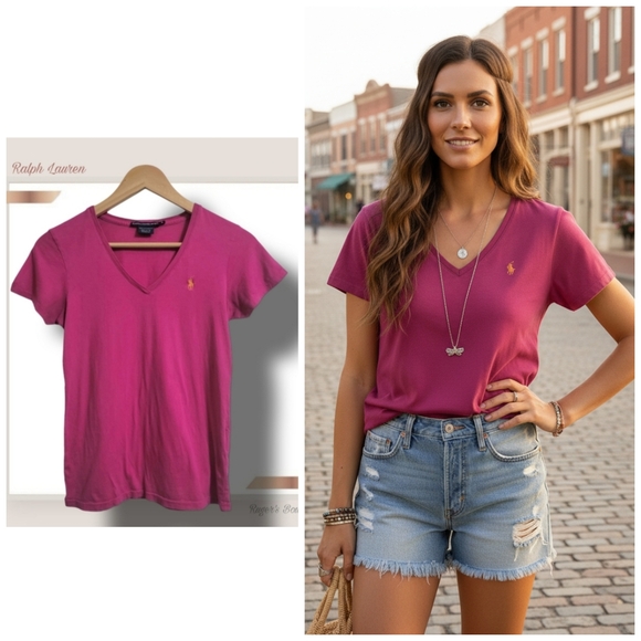 Ralph Lauren Tops - 🌿 Ralph Lauren Sport Women's Small Magenta Pink V- Neck Tee